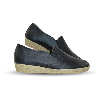 Zapato Casual de piel de cabra con yute natural Lady Christian 334 Negro para mujer
