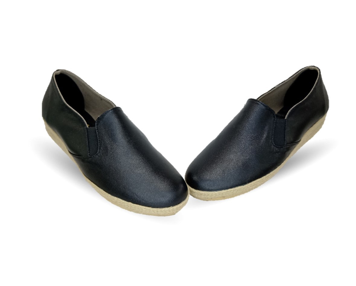 Zapato Casual de piel de cabra con yute natural Lady Christian 334 Negro para mujer
