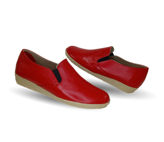 Zapato Casual de piel de cabra con yute natural Lady Christian 334 Rojo para mujer