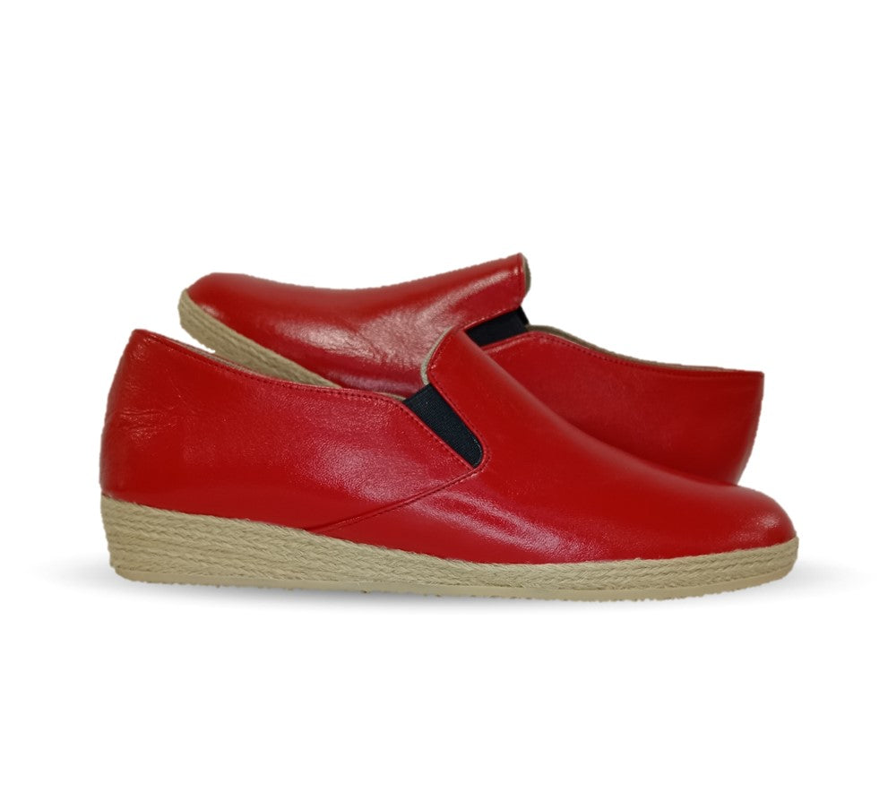 Zapato Casual de piel de cabra con yute natural Lady Christian 334 Rojo para mujer