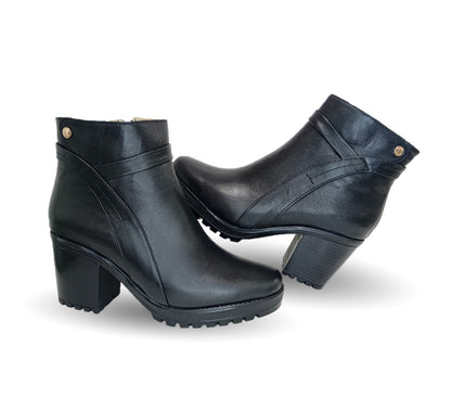 Botín de Vestir y Casual de moda de piel con tacón mediano Lady Christian 610 Negro para mujer