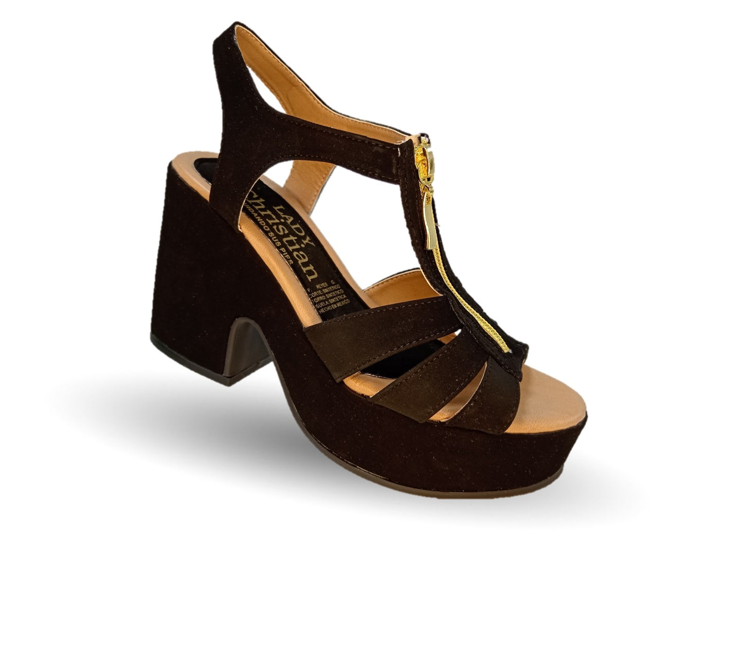 Sandalia Casual de moda con tacón alto Lady Christian 702 Ante Negro para mujer