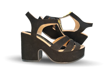 Sandalia Casual de moda con tacón alto Lady Christian 702 Ante Negro para mujer