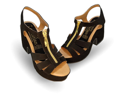 Sandalia Casual de moda con tacón alto Lady Christian 702 Ante Negro para mujer