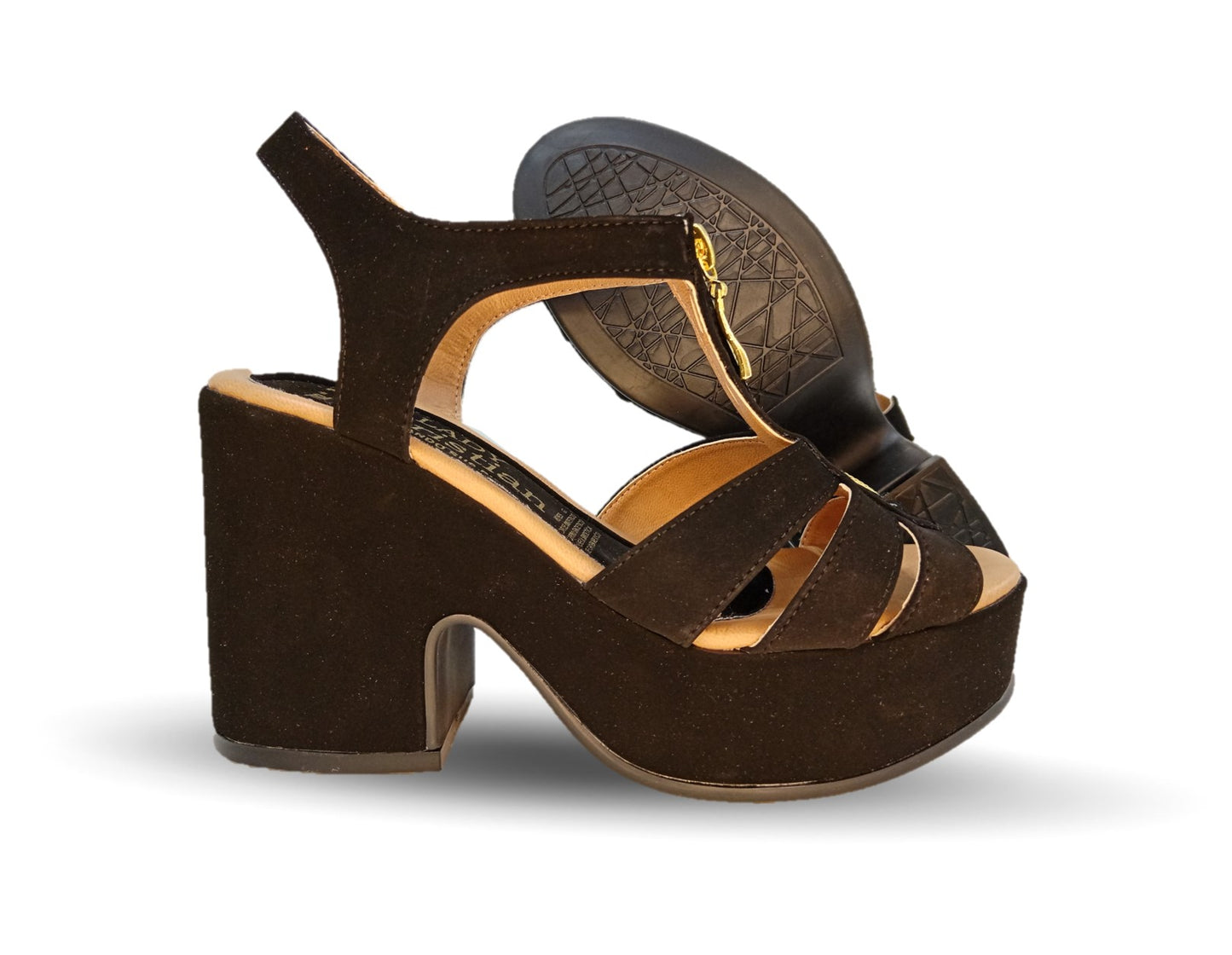 Sandalia Casual de moda con tacón alto Lady Christian 702 Ante Negro para mujer