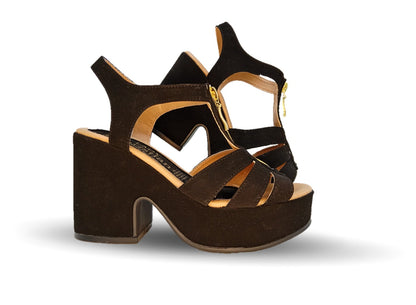 Sandalia Casual de moda con tacón alto Lady Christian 702 Ante Negro para mujer