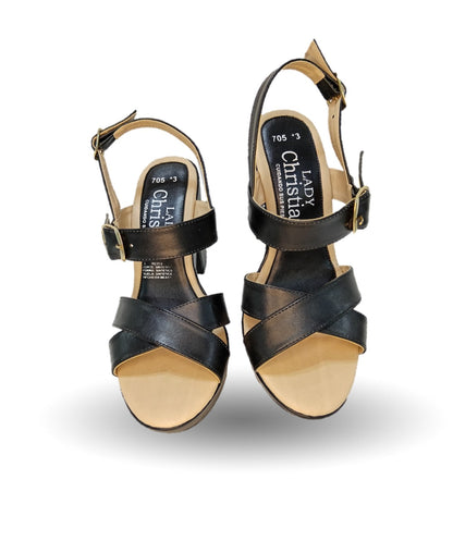 Sandalia Casual de moda con tacón alto Lady Christian 705 Negro para mujer