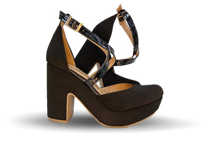 Sandalia Casual de moda con tacón alto Lady Christian 885 Ante Negro para mujer