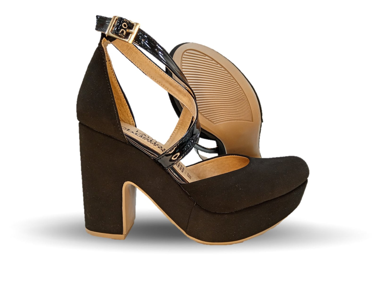 Sandalia Casual de moda con tacón alto Lady Christian 885 Ante Negro para mujer