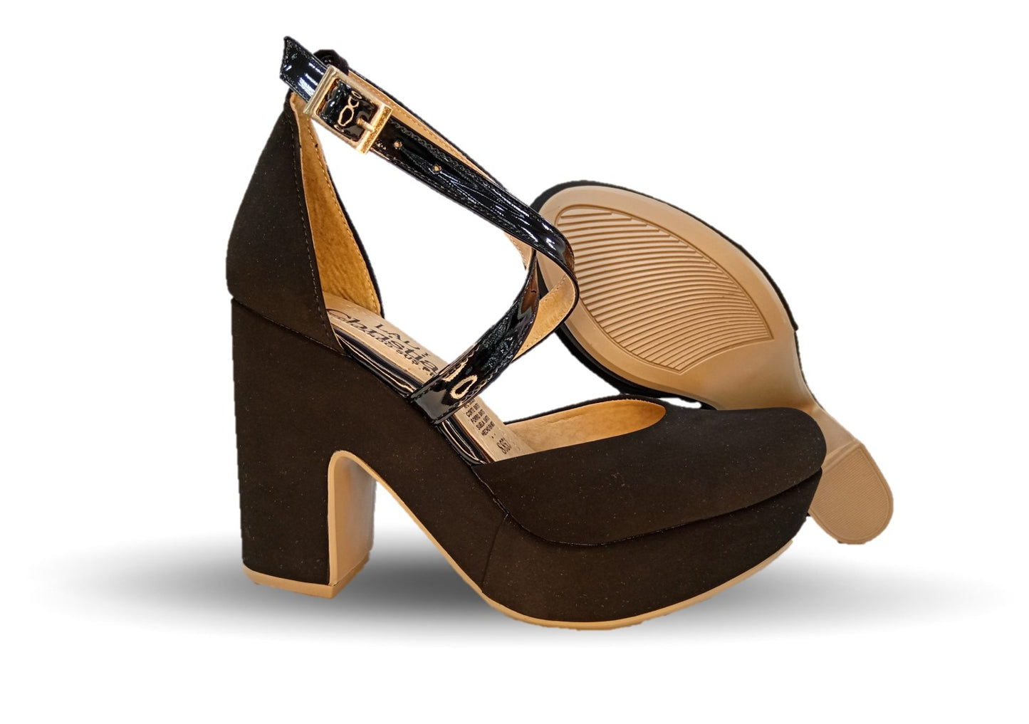 Sandalia Casual de moda con tacón alto Lady Christian 885 Ante Negro para mujer