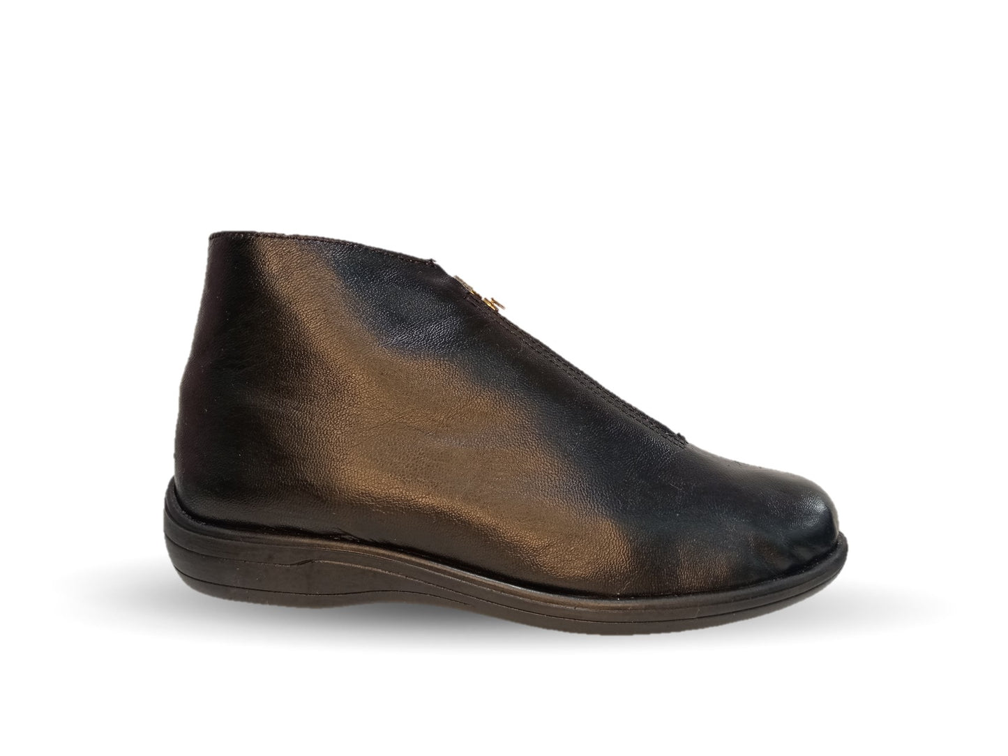 Pantufla de piel de cabra con forro de borrega y cierre frontal Cielo 25 Negro para mujer