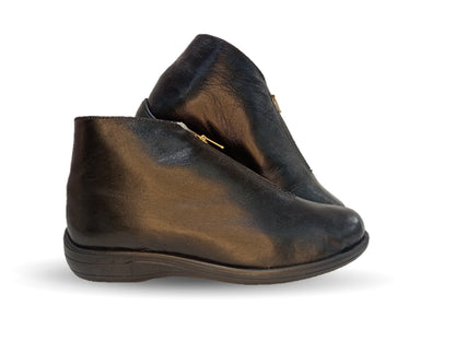 Pantufla de piel de cabra con forro de borrega y cierre frontal Cielo 25 Negro para mujer