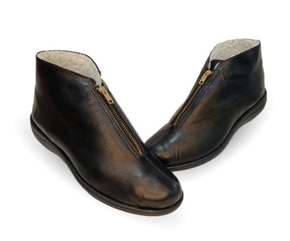 Pantufla de piel de cabra con forro de borrega y cierre frontal Cielo 25 Negro para mujer