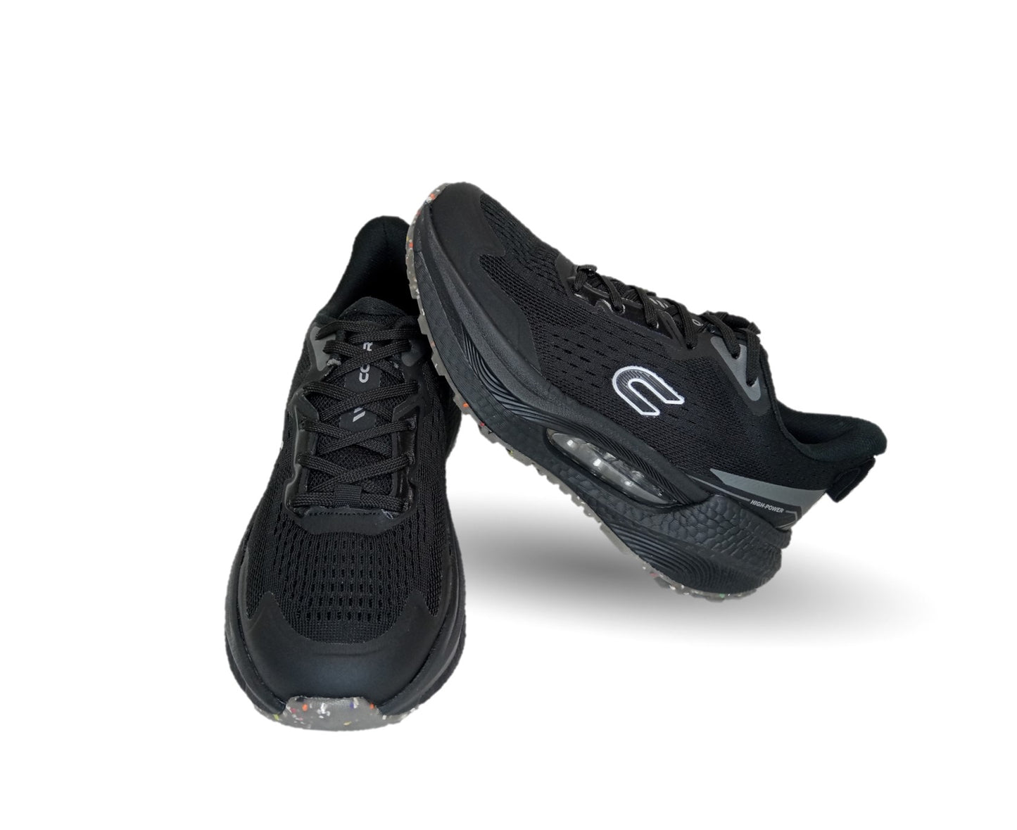 Tenis Deportivo con burbuja de aire y malla transpirable Court 483 Negro/Negro para mujer