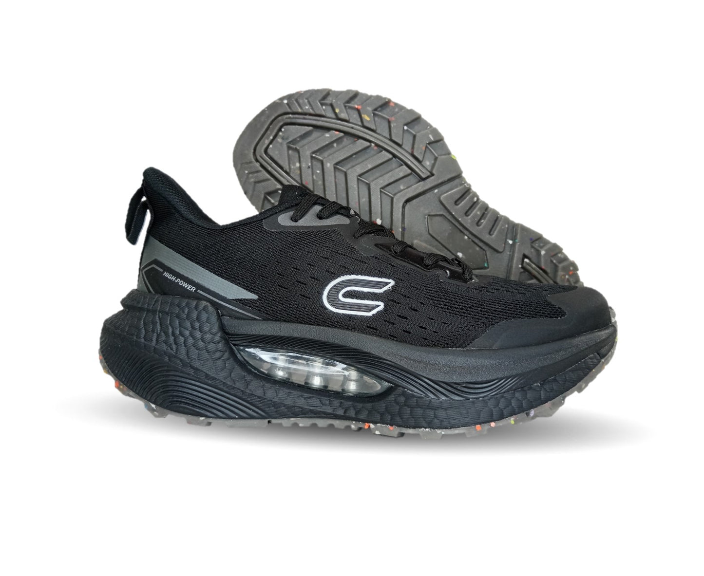 Tenis Deportivo con burbuja de aire y malla transpirable Court 483 Negro/Negro para mujer