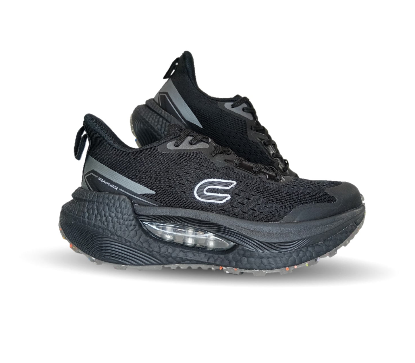 Tenis Deportivo con burbuja de aire y malla transpirable Court 483 Negro/Negro para mujer