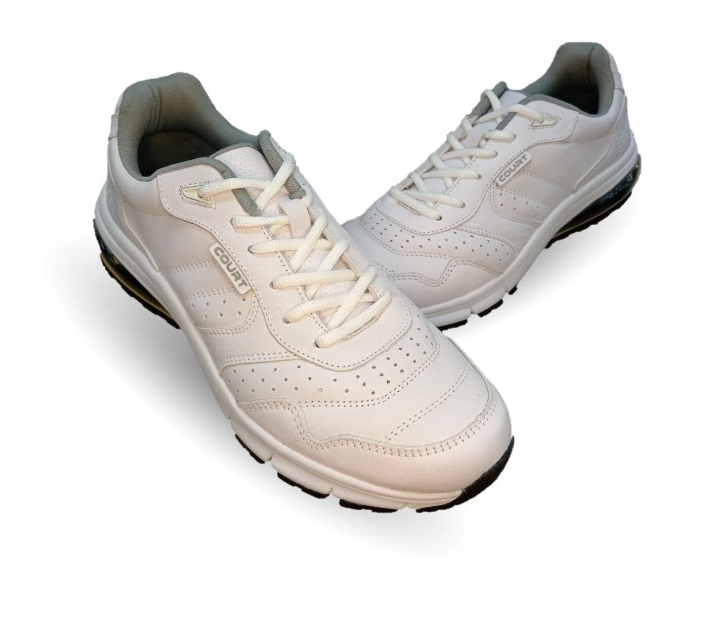 Tenis Deportivo y Escolar de piel con burbuja de aire Court 7726 Blanco/Blanco Unisex para joven, mujer y hombre