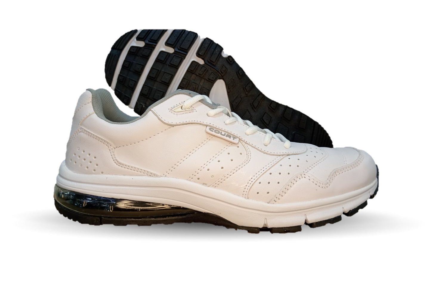 Tenis Deportivo y Escolar de piel con burbuja de aire Court 7726 Blanco/Blanco Unisex para joven, mujer y hombre