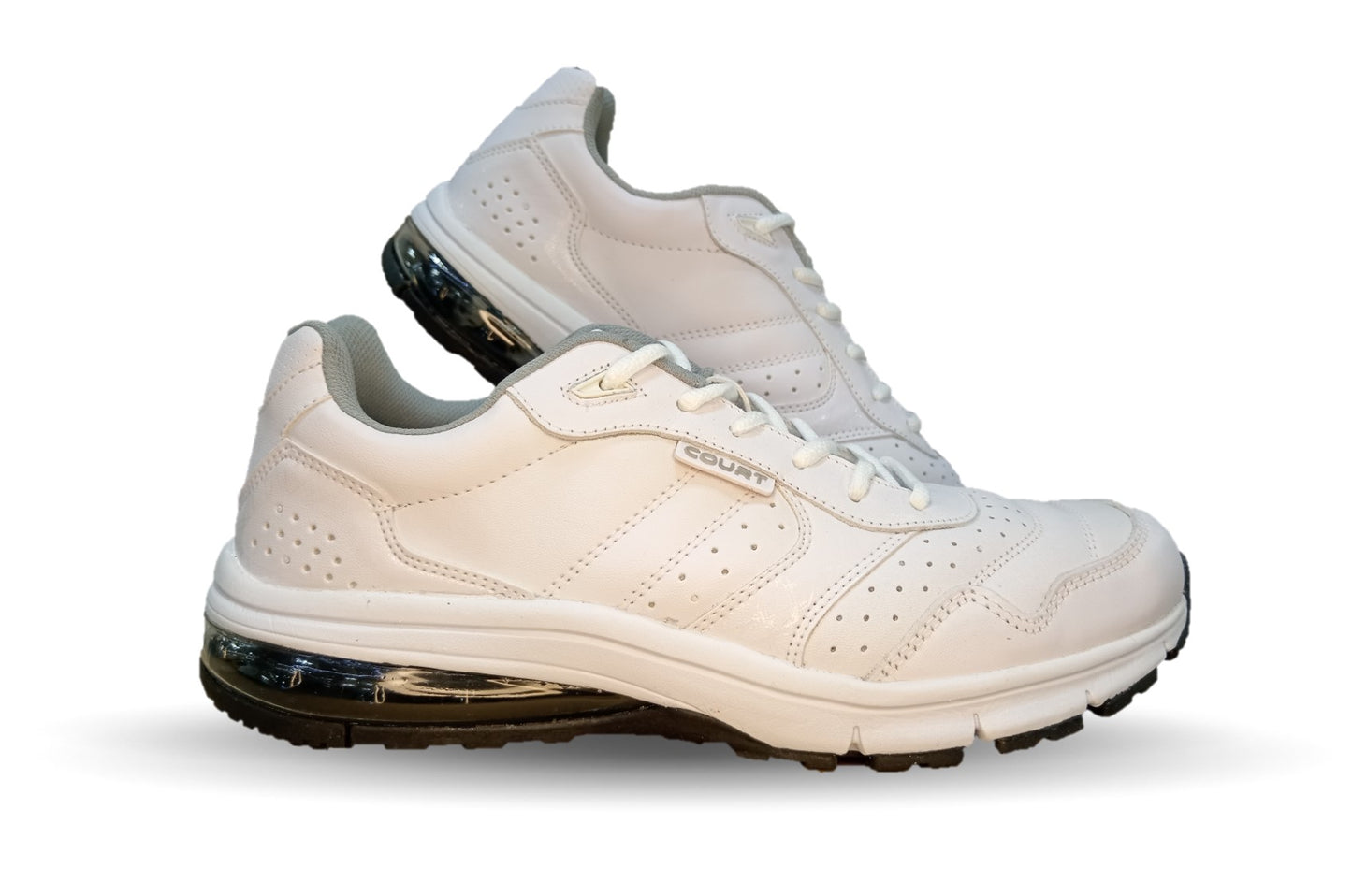 Tenis Deportivo y Escolar de piel con burbuja de aire Court 7726 Blanco/Blanco Unisex para joven, mujer y hombre