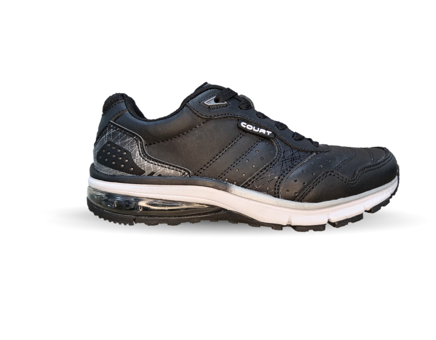 Tenis Deportivo de piel con burbuja de aire Court 7726 Negro/Plata Unisex para mujer y hombre