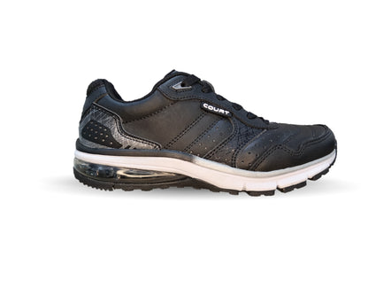 Tenis Deportivo de piel con burbuja de aire Court 7726 Negro/Plata Unisex para mujer y hombre