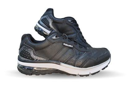 Tenis Deportivo de piel con burbuja de aire Court 7726 Negro/Plata Unisex para mujer y hombre