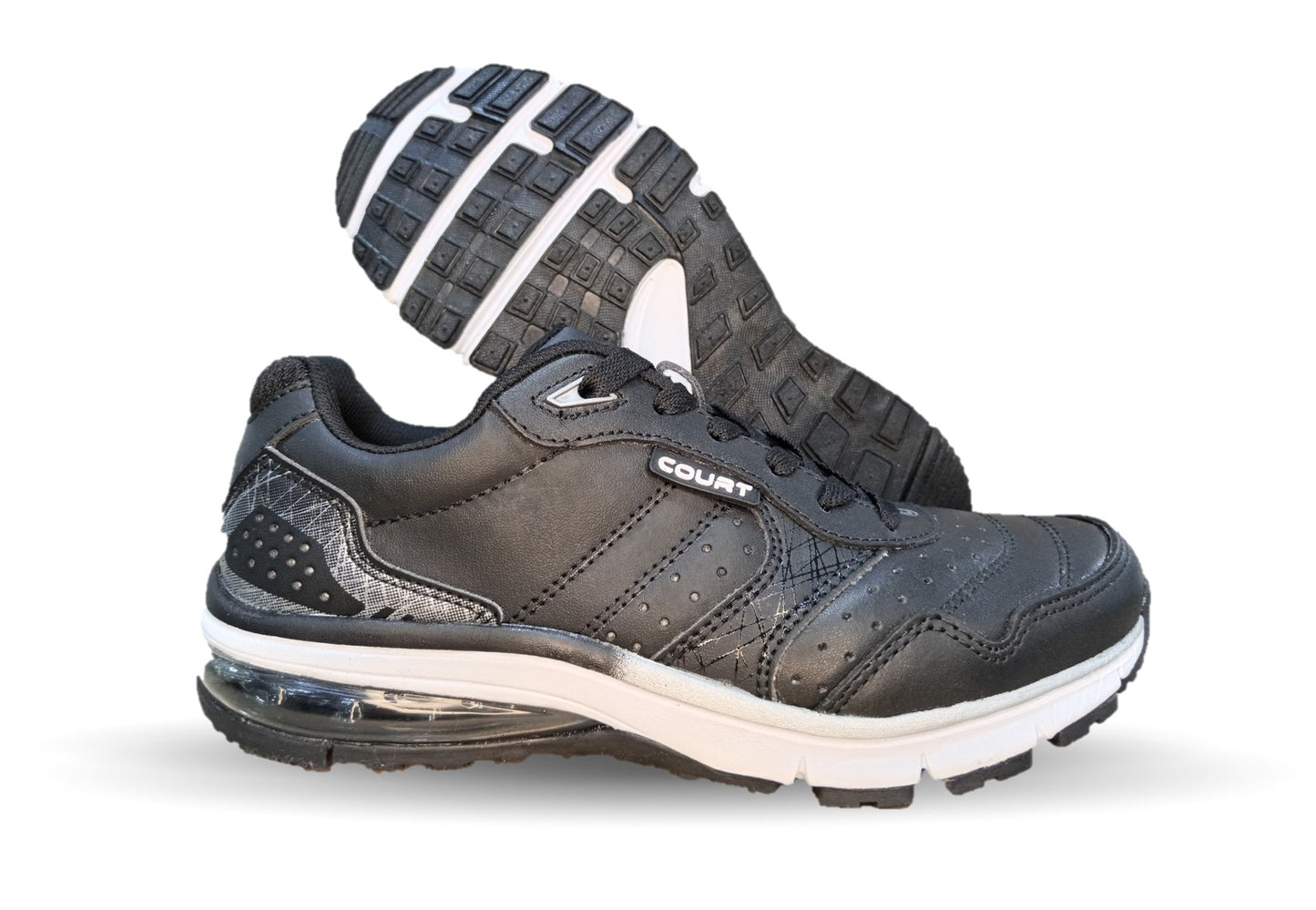 Tenis Deportivo de piel con burbuja de aire Court 7726 Negro/Plata Unisex para mujer y hombre