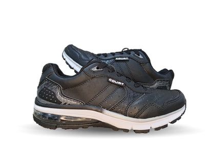 Tenis Deportivo de piel con burbuja de aire Court 7726 Negro/Plata Unisex para mujer y hombre