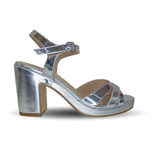 Sandalia con tacón medio D' Carol 5510 Vetro Plata/Napa Plata para mujer