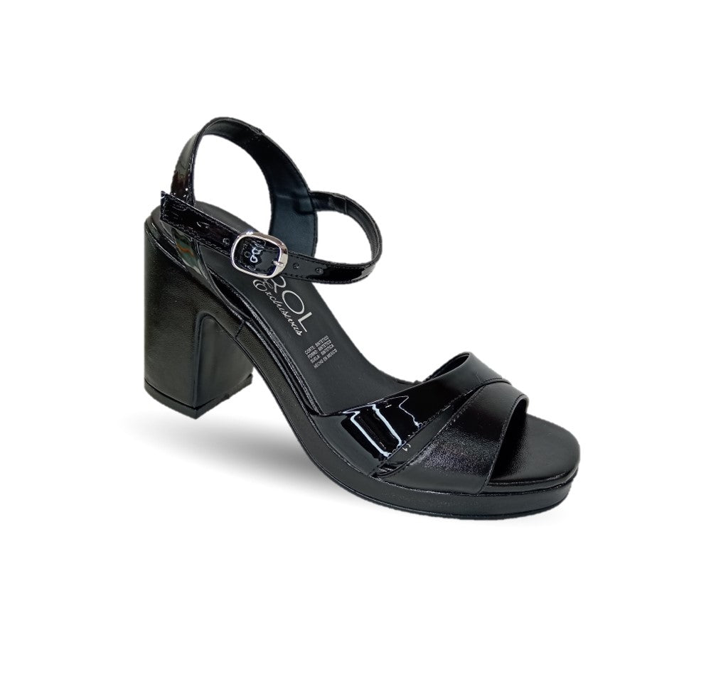 Sandalia con tacón medio D' Carol 5512 Charol Negro/Napa Negro para mujer