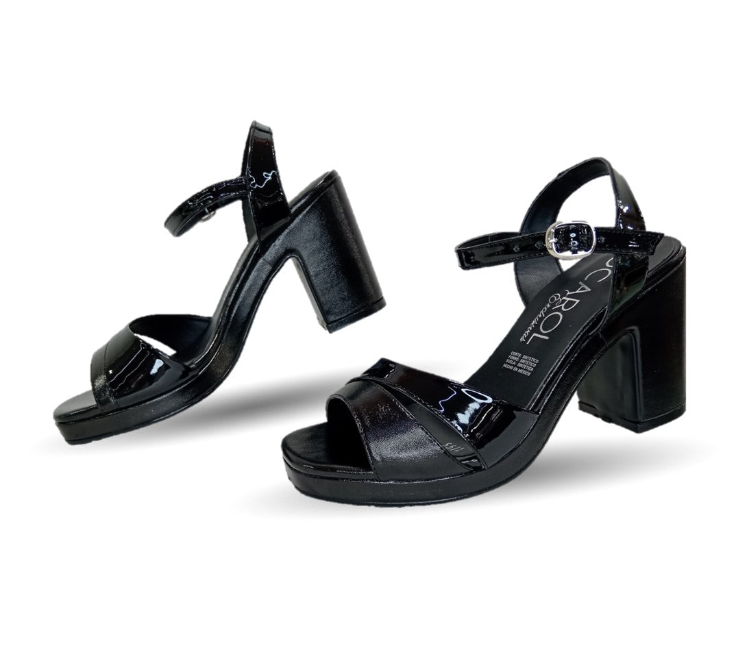 Sandalia con tacón medio D' Carol 5512 Charol Negro/Napa Negro para mujer