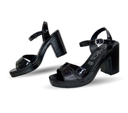 Sandalia con tacón medio D' Carol 5512 Charol Negro/Napa Negro para mujer