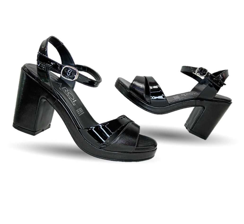Sandalia con tacón medio D' Carol 5512 Charol Negro/Napa Negro para mujer