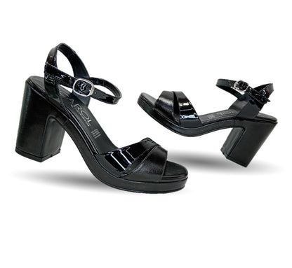 Sandalia con tacón medio D' Carol 5512 Charol Negro/Napa Negro para mujer