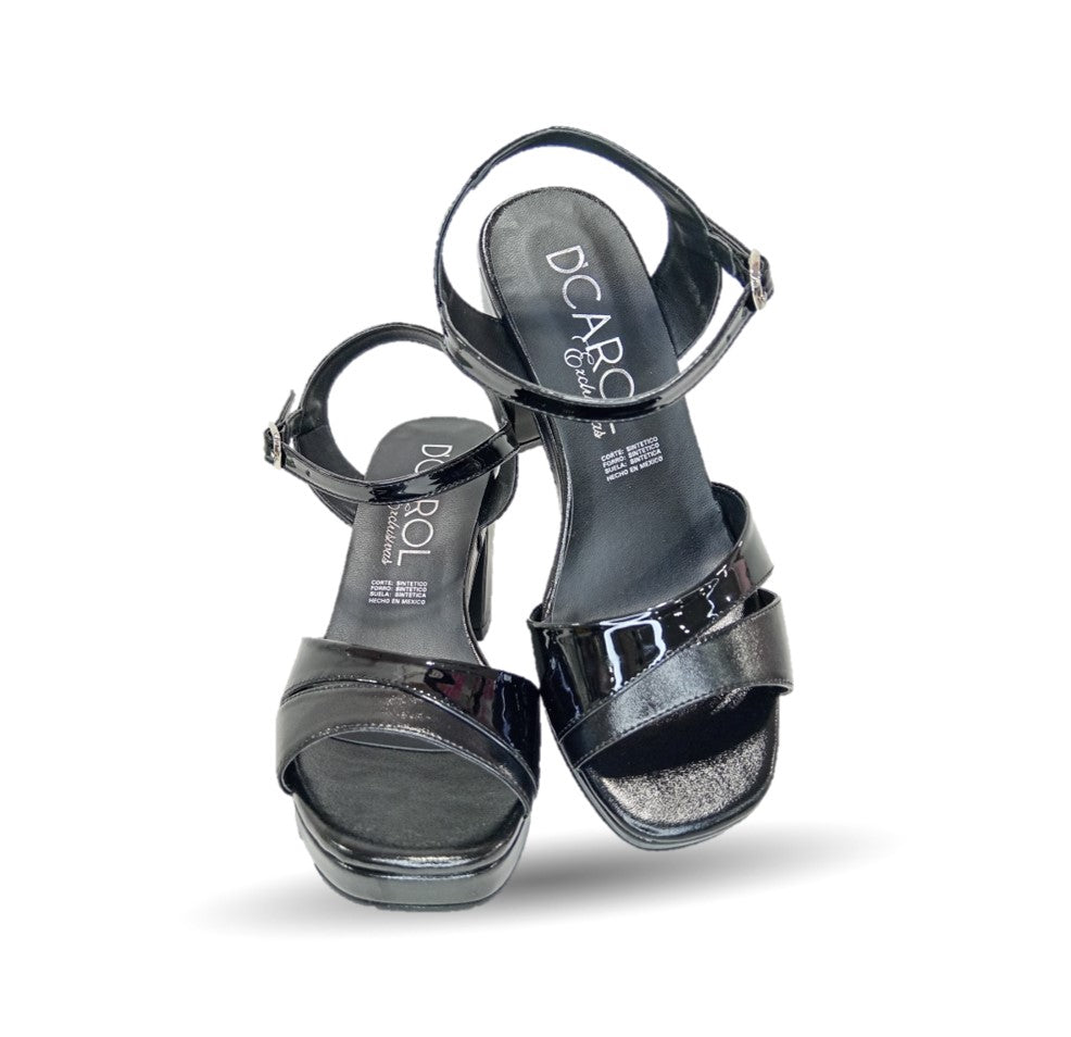 Sandalia con tacón medio D' Carol 5512 Charol Negro/Napa Negro para mujer
