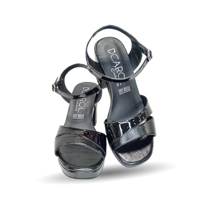 Sandalia con tacón medio D' Carol 5512 Charol Negro/Napa Negro para mujer