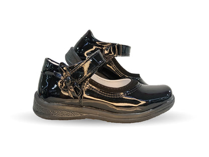 Zapato Escolar y Casual con contactel Dulce Cereza 638 Charol Negro para niña