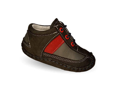 Zapatos para bebé de piel con agujetas Delin Kids 203 Nobuck Marino/Gris/Rojo para niño