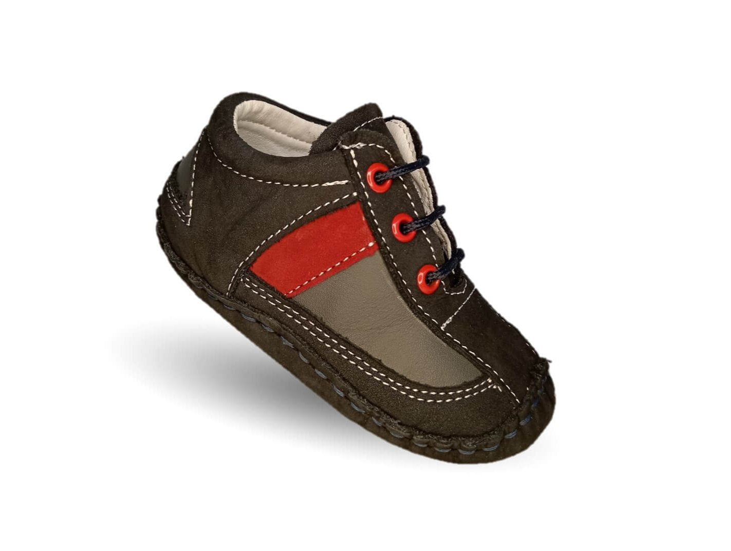 Zapatos para bebé de piel con agujetas Delin Kids 203 Nobuck Marino/Gris/Rojo para niño