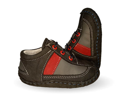 Zapatos para bebé de piel con agujetas Delin Kids 203 Nobuck Marino/Gris/Rojo para niño