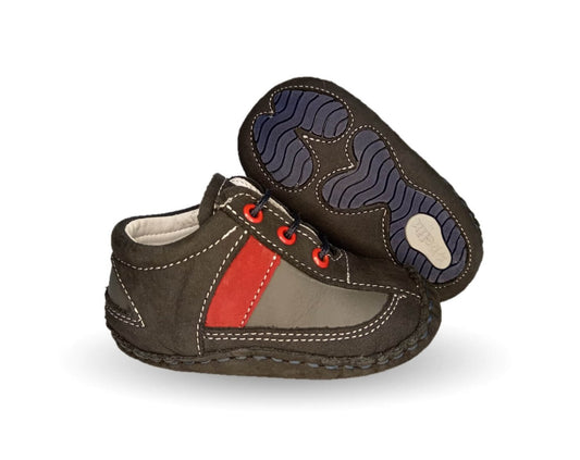 Zapatos para bebé de piel con agujetas Delin Kids 203 Nobuck Marino/Gris/Rojo para niño