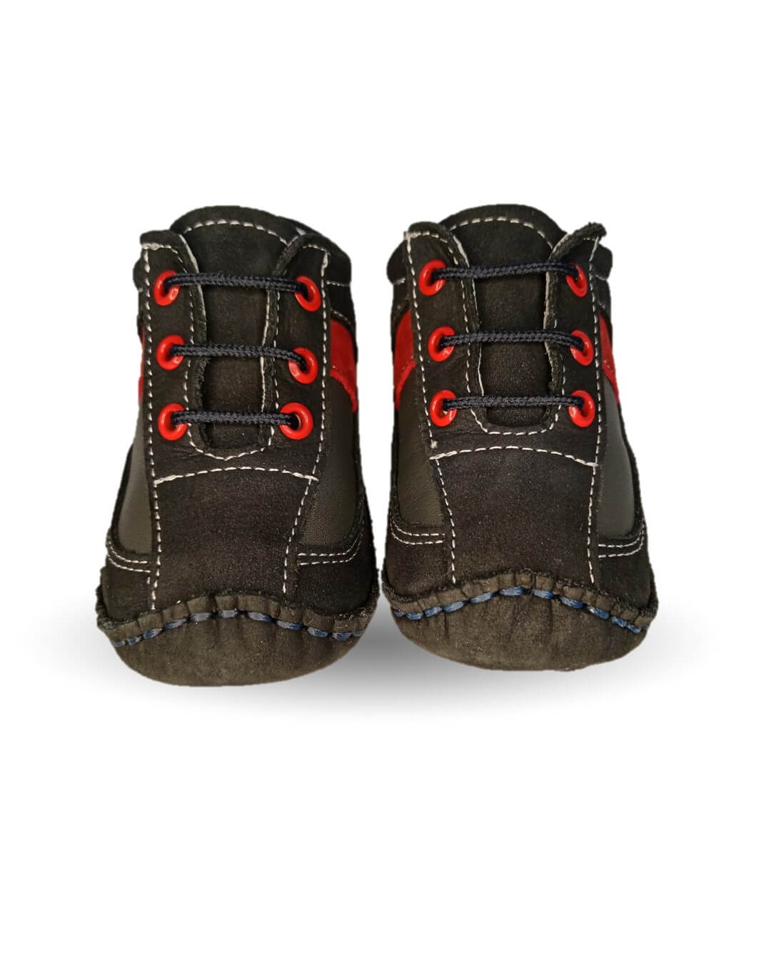 Zapatos para bebé de piel con agujetas Delin Kids 203 Nobuck Marino/Gris/Rojo para niño