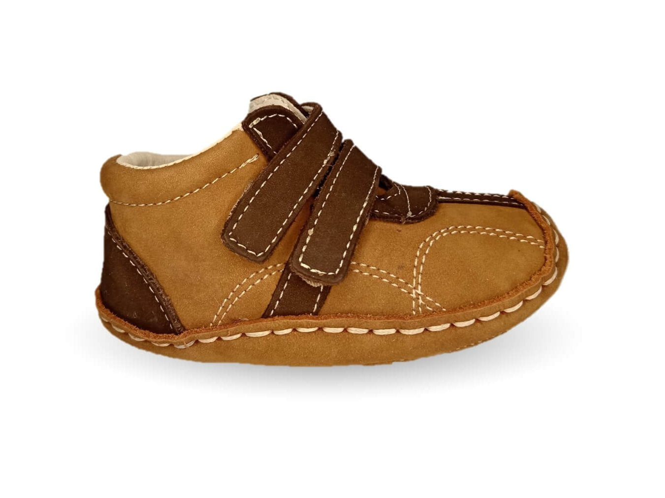 Zapatos para bebé de piel con contactel Delin Kids 288 Nobuck Shedrón/Chocolate para niño