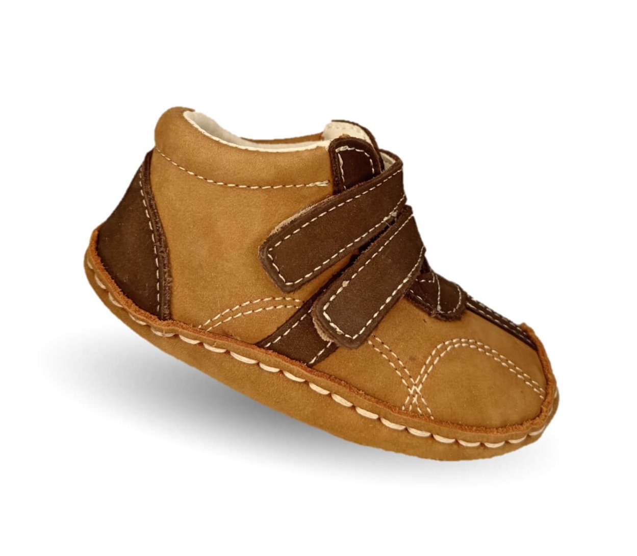 Zapatos para bebé de piel con contactel Delin Kids 288 Nobuck Shedrón/Chocolate para niño