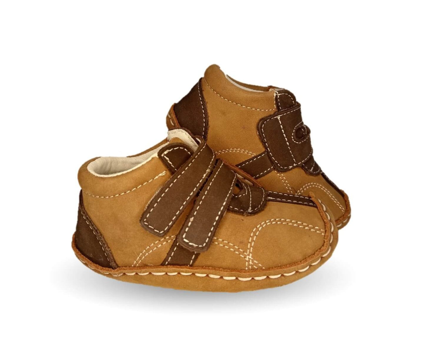 Zapatos para bebé de piel con contactel Delin Kids 288 Nobuck Shedrón/Chocolate para niño