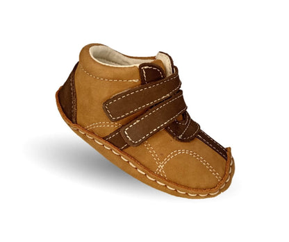 Zapatos para bebé de piel con contactel Delin Kids 288 Nobuck Shedrón/Chocolate para niño
