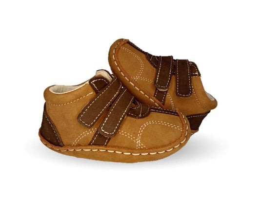 Zapatos para bebé de piel con contactel Delin Kids 288 Nobuck Shedrón/Chocolate para niño
