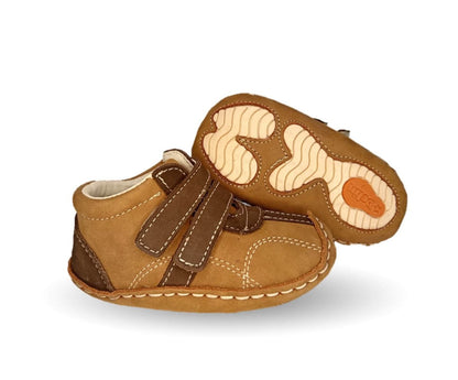 Zapatos para bebé de piel con contactel Delin Kids 288 Nobuck Shedrón/Chocolate para niño