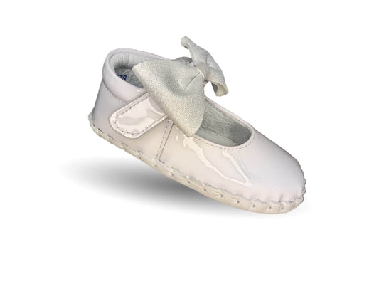 Zapatos para bebé de piel con contactel Delin Kids 78 Charol Blanco/Plata para niña