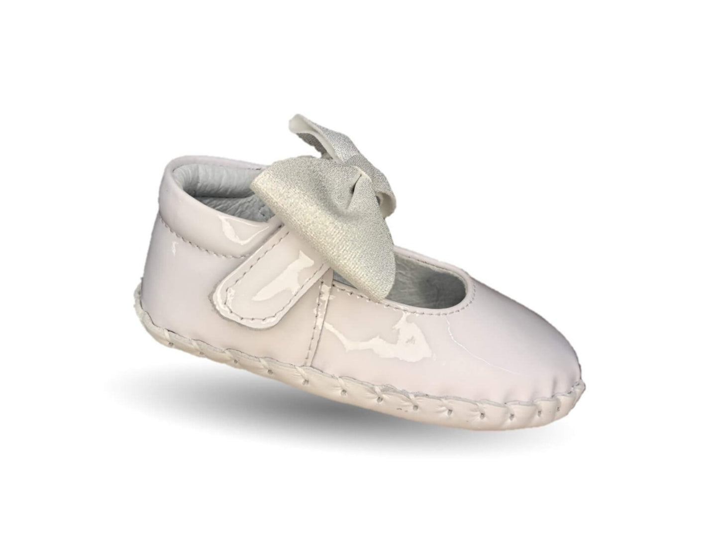 Zapatos para bebé de piel con contactel Delin Kids 78 Charol Blanco/Plata para niña